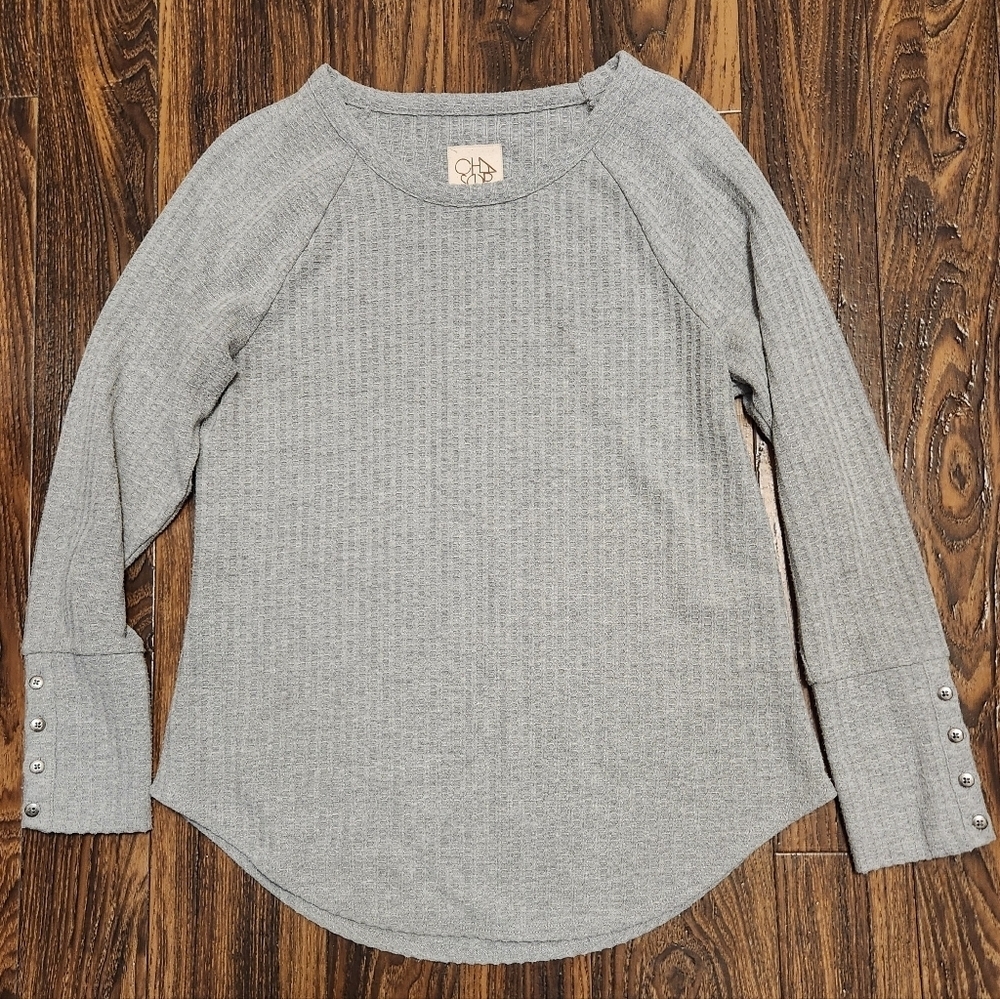 Chaser Light Gray Waffle Knit Long Sleeve Top Size Large EUC